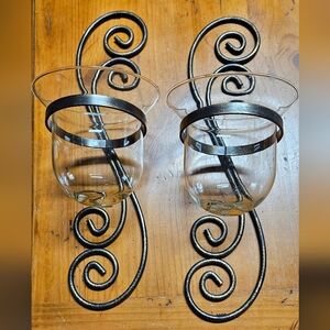 Stylish Black Vintage Wall Sconces With Clear Glass Candle Holders Set Of 2